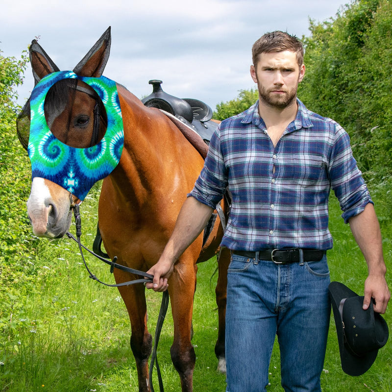 Chunful 6 Pcs Horse Fly Masks with Ears Smooth and Comfortable Mesh Fly Mask Elasticity Breathability UV Protection Horse Face Covering for Riding Supplies(Tie Dye,Medium) Tie Dye Medium