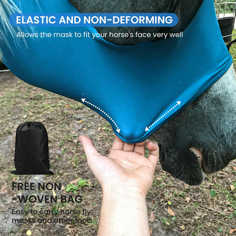 Fly Masks for Horses with Ears UV Protection, Elasticity Horse Fly Mask with Big Mesh Eye Covers - Breathable Comfort Fit Riding & Competition Blue Large Sky Blue