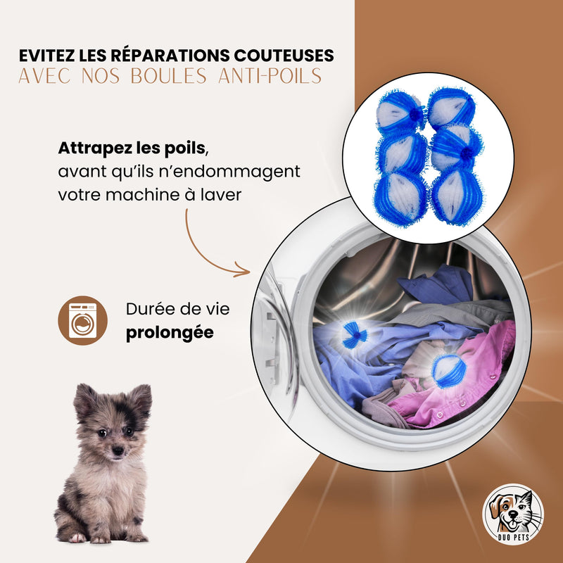 Pet Hair Remover Brush for Cats and Dogs on Sofa, Carpets, Clothes, Car, Brush, Duo Pets, Reusable No Refill, Easy Cleaning + Bonus Balls Washing Machine. white/grey - PawsPlanet Australia