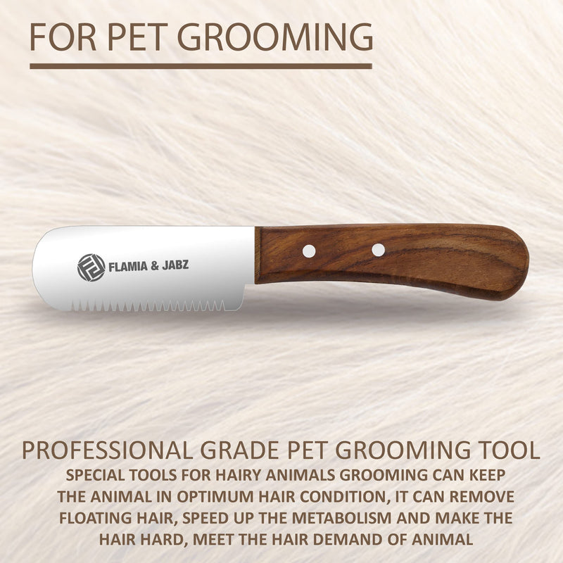 FLAMIA & JABZ Professional Dog Grooming Hand Stripping Knife, Stripper Trimmer Tool, Red Meranti Wooded Handle Non Slip Grip with Tripping Stainless Steel Blade (Coarse, Right Handed) Coarse