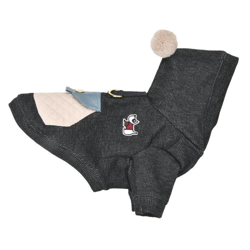 Puppia Benoit Cute Winter Hooded Shirts with Integrated Harness for Small and Medium Dogs, Dark Grey, Medium - PawsPlanet Australia