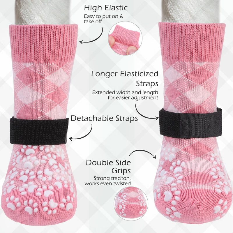 EXPAWLORER Dog Socks to Prevent Licking Paws, Dog Shoes for Hot Pavement, Anti Slip Dog Booties for Hardwood Floors, Dog Boots & Paw Protectors for Small Medium Large Senior Dogs, Pink XS X-Small - PawsPlanet Australia