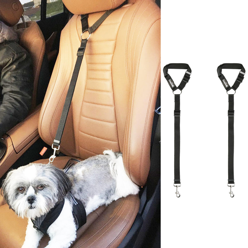 PawsPawty 2 Pack Headrest Dog Car Safety Seat Belt Adjustable Nylon Fabric Car Leash Vehicle Seatbelts Harness for Dogs 2-in-1 Leash and Restraint Black - PawsPlanet Australia