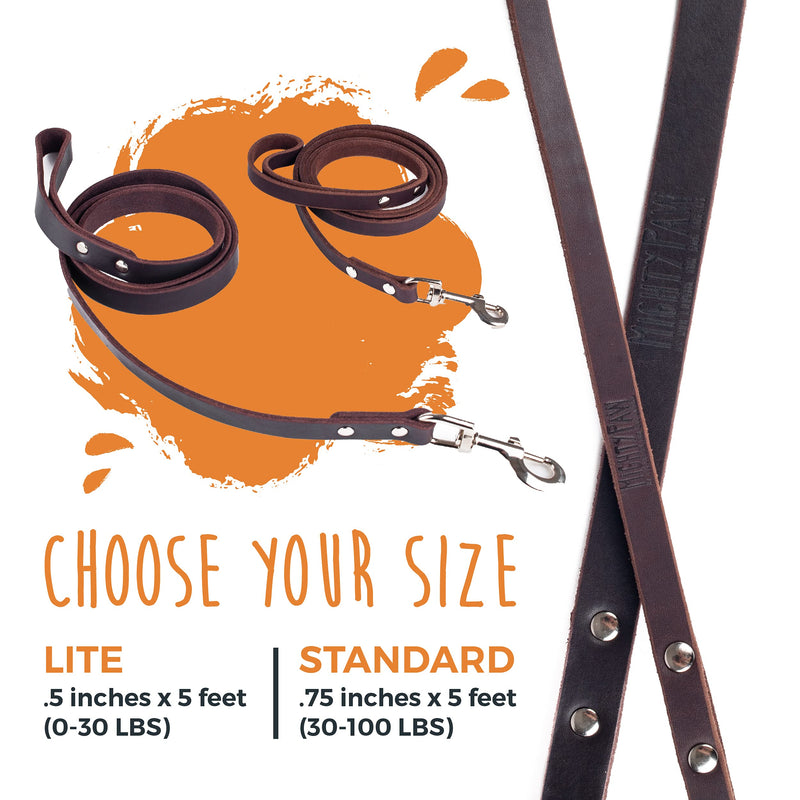 Mighty Paw Leather Dog Leash | 5 ft Leash Super Soft Distressed Real Genuine Leather- Premium Quality, Modern Stylish Lead. Perfect for Small, Medium and Large Pets Lite 1 - 30 lbs Brown - PawsPlanet Australia