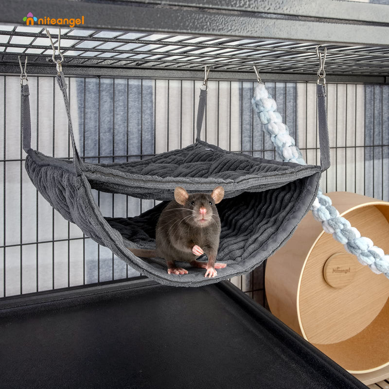 Niteangel Luxury Double Bunkbed Hammock, Fit 2 Adult Ferrets or 5 More Adult Rats Warm Plush Hanging Hammock Bed Hideout for Hamster Guinea Pig Rat Ferret Chinchill(Gray) Gray - PawsPlanet Australia