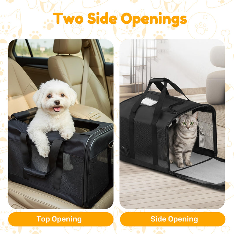 Simple Deluxe Airline-Approved Cat Carrier, 17" x 12" x 12", Soft-Sided Pet Carrier for Cats, Small Dogs, Kittens & Puppies up to 17 lbs, Durable & Collapsible Travel Carrier, Black Black-NEW