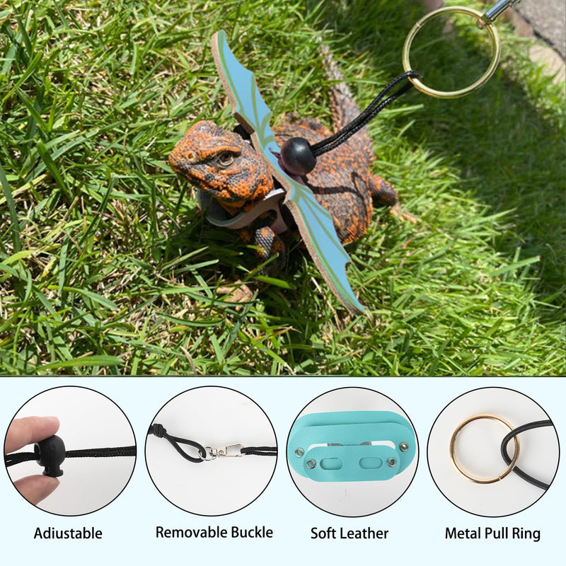 Esmorah Bearded Dragon Carrier and Leash Harness with Wings, Small Animal Sling Carrier and Reptile Carrier, Lizard Adjustable Harness and Sling Bag for Outdoor Travel Walking Rest Blue-green + Blue Wing Leash - PawsPlanet Australia