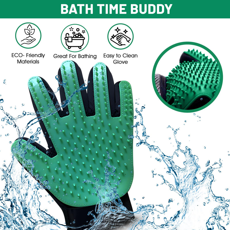 Upgrade Pet Grooming Gloves, Grooming Gloves for Dogs, Cats, Rabbits & Horses with Long and Short Hair, Efficient Pets Hair Remover Mittens - 1 Pair (Green) Green - PawsPlanet Australia