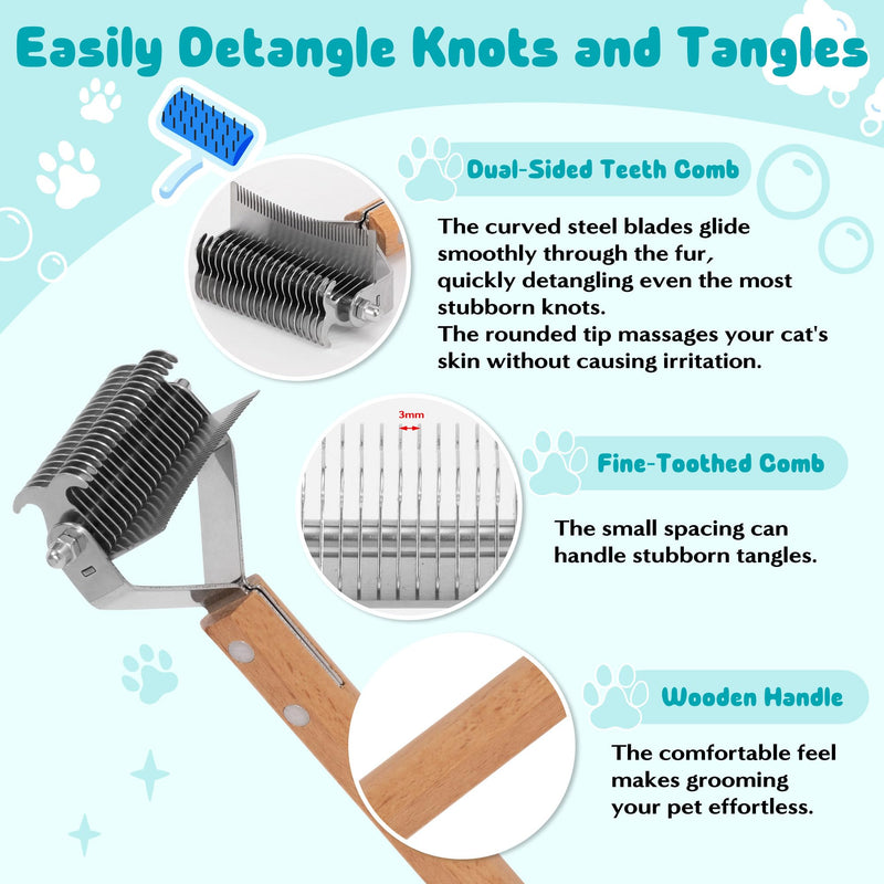 Dematting Comb for Dog and Cat - 2-in-1 Pet Grooming Brush for Long Haired Pet, Double Sided Dematting Shedding Comb with Nail Clipper, Matted Fur Removal Grooming Tool for Knots Mats Tangles
