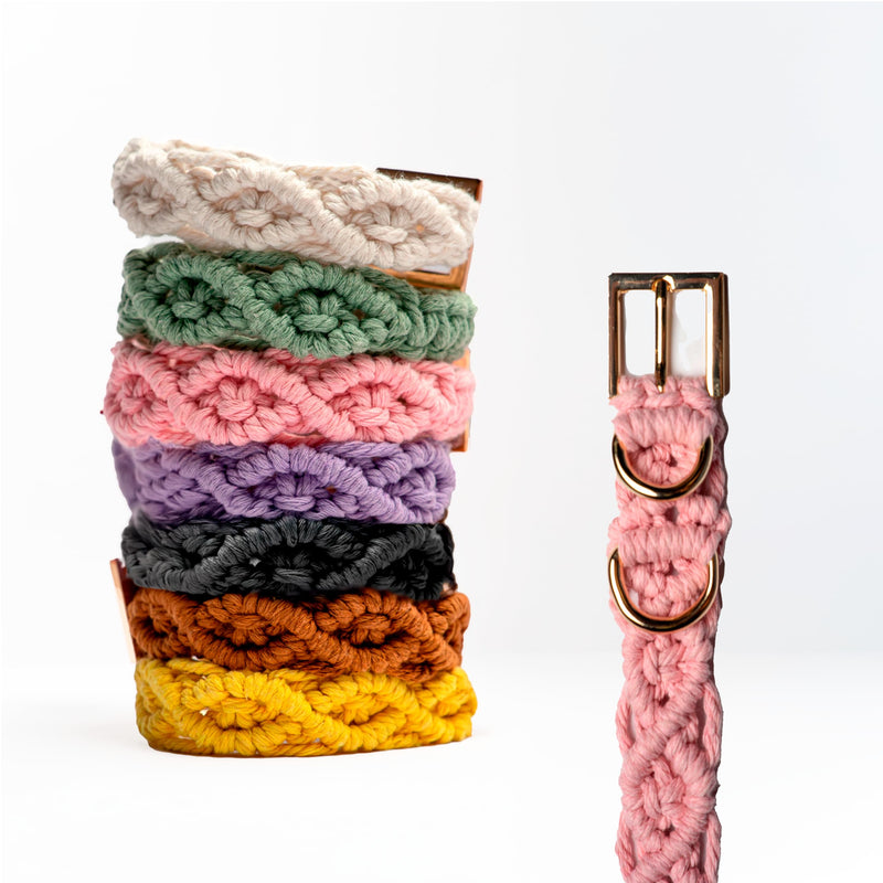 Handmade Macramé Dog Collar, Soft & Padded with Metal Buckle, Adjustable Pink Collar for Small & Medium Dogs, Lightweight, Eco-Friendly & Durable Design, M - PawsPlanet Australia