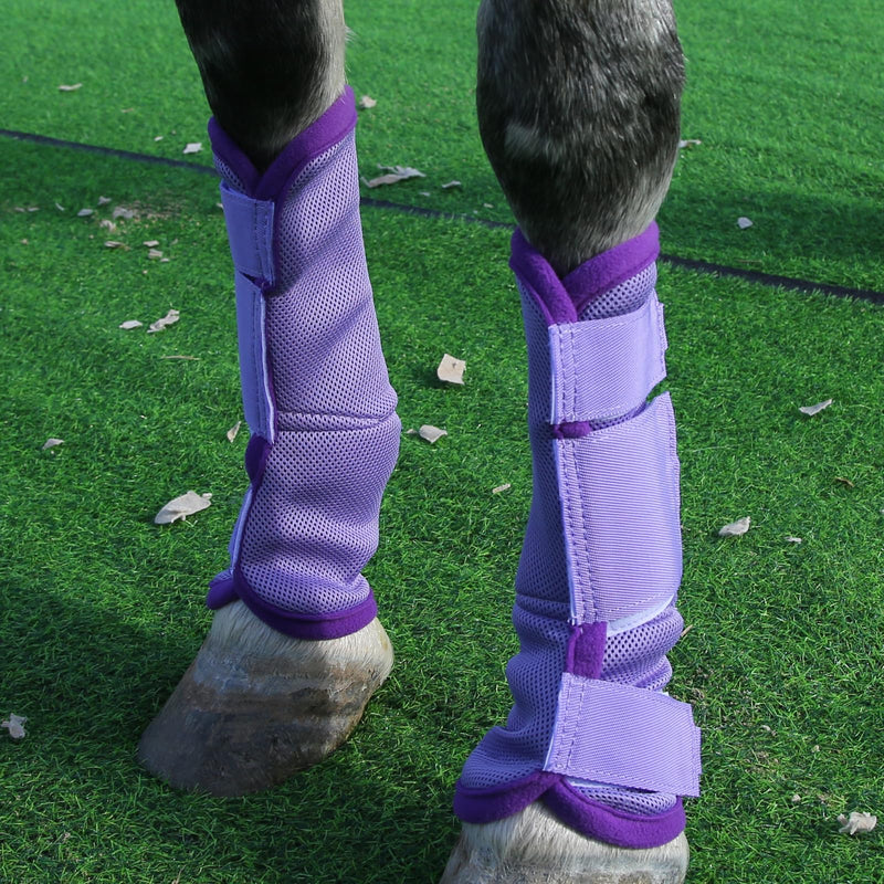 Horse Fly Boots Set of 4, Breathable Comfy Mesh Fly Boots for Horses, Non-Slip Horse Fly Leggings No More Stomping & Horsefly Nuisance Violet Full