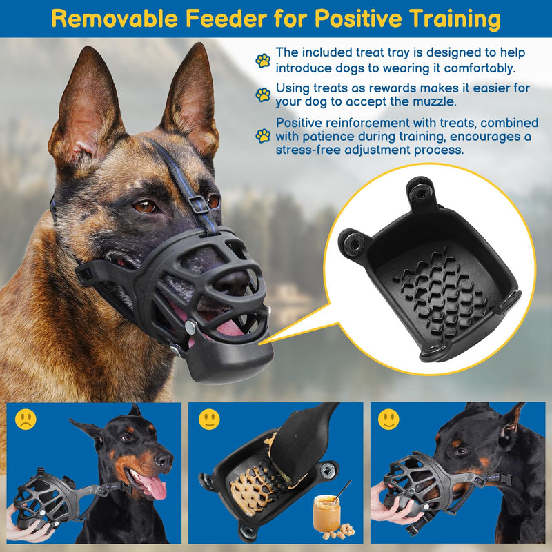 BARKLESS Basket Muzzle for Large Dogs, Humane Muzzle to Prevent Biting and Scavenging, Snap-on Treat Cover Helps Dogs Acclimatize Mouth Cover, Adjustable Mouth Guard for Positive Training, Grooming Black L - PawsPlanet Australia