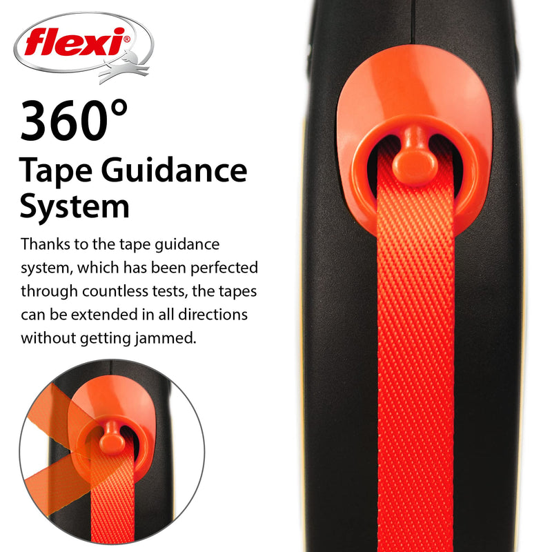 flexi Neon M Tape 5 m black/neon-orange, retractable leash for dogs up to 25 kg - PawsPlanet Australia