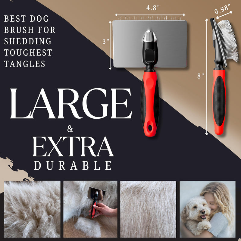 Dog Slicker Brush - Large - Protective Ball Tipped Pins Massages Pet Skin - Professional Groomer Dog Brush for Goldendoodle - Golden Retriever Brush (Large Size) 8 Inch x 4.8 - PawsPlanet Australia