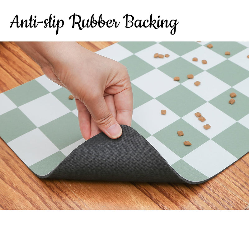 Ralxion Checkered Dog Feeding Mat, Absorbent Mats for Dog Food and Water Bowl, Dispenser, Retro Modern Aesthetic Sage Green Checkerboard Pet Placemat for Dogs, Cats, Puppy Accessories, 12" X19” Sage Checkered 12*19 - PawsPlanet Australia