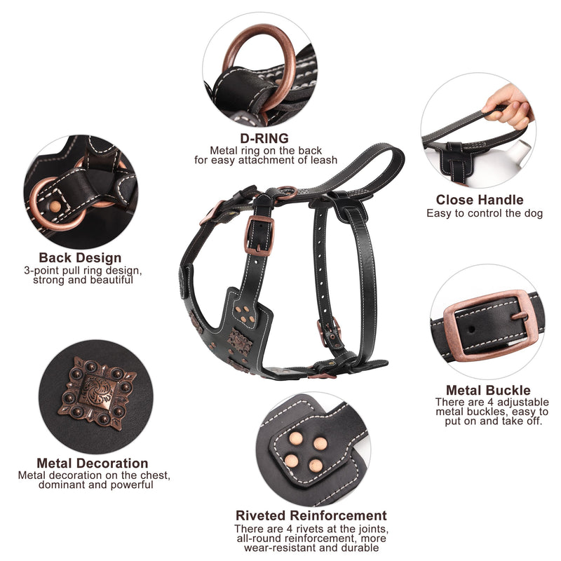 PET ARTIST Spiked Custom Studded Leather Dog Harness for Medium Large Dogs,Heavy Duty Vest with Adjustable Straps Soft for Big Dogs Boxer Pitbull Rottweiler Bull Mastiff Black XL Chest:26-37" - PawsPlanet Australia