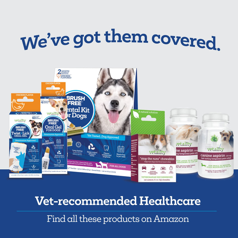 Vetality Brush Free Daily Dental Care Chews for Dogs | Cleans Teeth and Freshens Breath | 30 Count | B.E.S.T. Complex Provides Complete Oral Cleaning and Tartar Control 30 Count (Pack of 1)