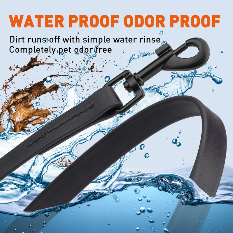 Dogline Biothane Waterproof Dog Leash Strong Coated Nylon Webbing with Black Hardware Odor-Proof Easy to Clean High Performance for Small or Large Dogs Made in USA 4 or 6 ft Lead, Black W1/2" x L6' - PawsPlanet Australia