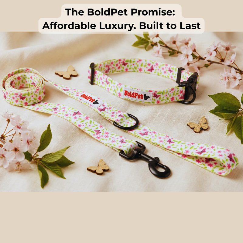BOLDPET® Dog Collar and Leash Set - Durable Polyester Material -Adjustable -Safe Metal Buckle-Cute Summer Dog Leash and Collar Set for Small, Medium and Large Dogs Floral