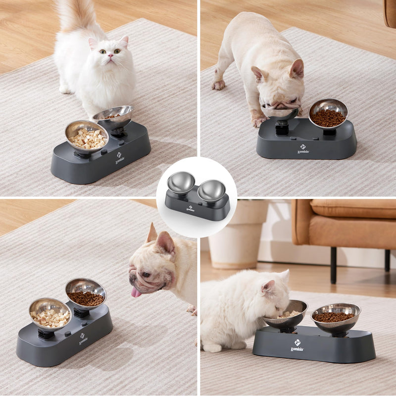 Raised Cat Food and Water Bowls with 3 Height for Indoor Cats, 15° Tilted in Both Ways Elevated Base Anti Vomiting Cat Dishes, Anti Spill for Puppies - PawsPlanet Australia