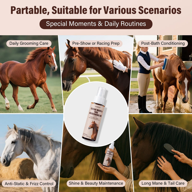 Equine Essential Oil Spray – Olive & Jojoba Blend for Silky Mane & Tail | Smooths, Detangles & Adds Natural Shine | for Horses & Dogs, 3.38 oz Fruity Melon Scent