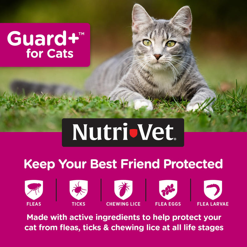 Nutri-Vet Guard+ for Cats - Flea & Tick Prevention for Cats 1.5 lbs and Up - Waterproof - 30 Days of Protection - 3 Month Supply