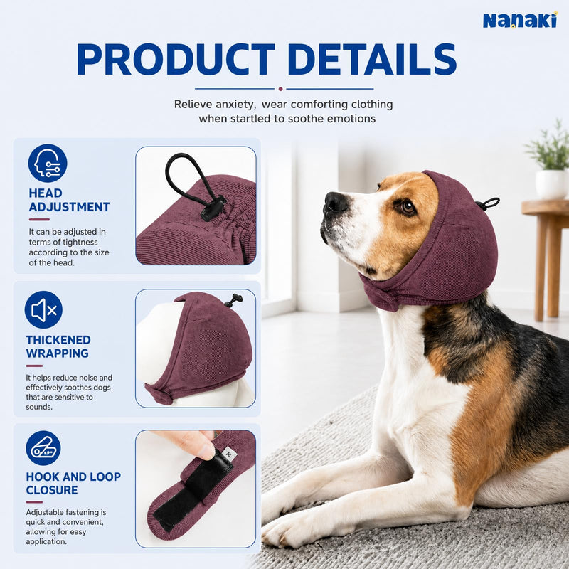 Nanaki Thick No Shake Dog Ear Wrap Noise Protection-Quiet Ears For Dogs With Thick Sound-Absorbing Pads For Noise Reduction&Anxiety Relief,Ear Protection Calming Hoodie For Thunder,Firework,Grooming,L DrakRed Large