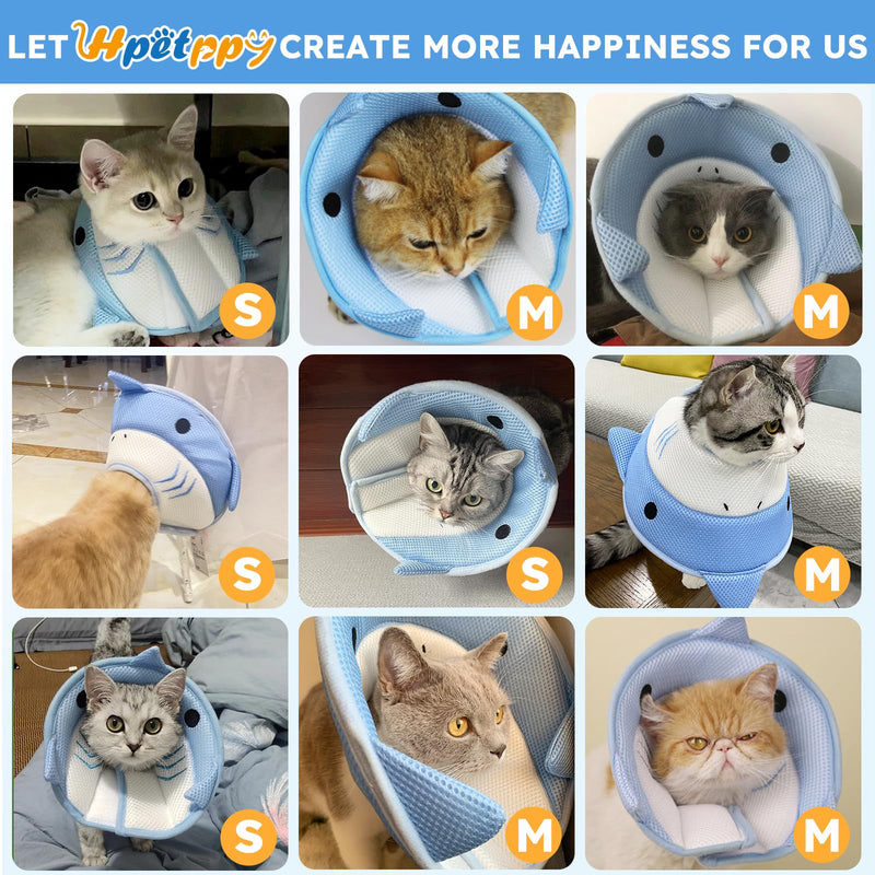 Cat Cone Collar Soft, Adjustable Cat Recovery Collar After Surgery to Prevent Licking Wound, Breathable Cat Neck Cone Comfortable Pet Elizabethan Collar for Cats Kittens Cute Shark Design Small Blue Shark - PawsPlanet Australia