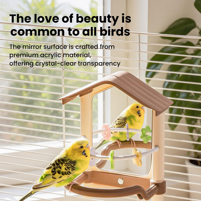 8.1 Inch Pet Bird Mirror with Perch Stand and Parakeet Chew Toys,Parrot Toys Bird Cage Decorative Accessory, Helps Birds Release Stress for Canaries Budgies Lovebirds Conures Cockatiels (Yellow) Yellow - PawsPlanet Australia