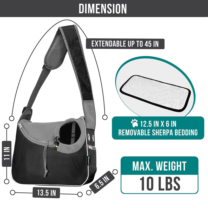 PetAmi Small Dog Sling Carrier, Soft-Sided Crossbody Puppy Carrying Purse Bag, Adjustable Sling Pet Pouch to Wear Medium Dog Cat Travel, Dog Bag for Traveling, Poop Bag Dispenser, Max 10 lbs, Black - PawsPlanet Australia