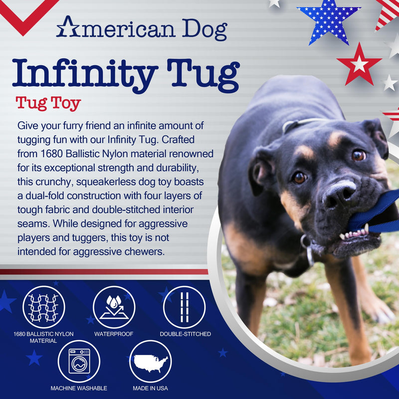 Infinity Tug – Durable Tug Dog Toy Made in USA from Pet-Safe, Machine-Washable 1680 Nylon Ballistic Material for Bonding, Play Time, Mental Stimulation, Exercise, Training, & More One Size Infinity Tug - PawsPlanet Australia