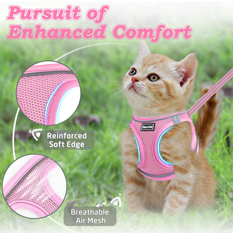 Cat Harness and Leash for Walking Escape Proof, Adjustable Kitten Vest Harness Reflective Soft Mesh Puppy Harness for Outdoor, Comfort Fit, Easy to Control (NPink, XXS) XX-Small NPink - PawsPlanet Australia