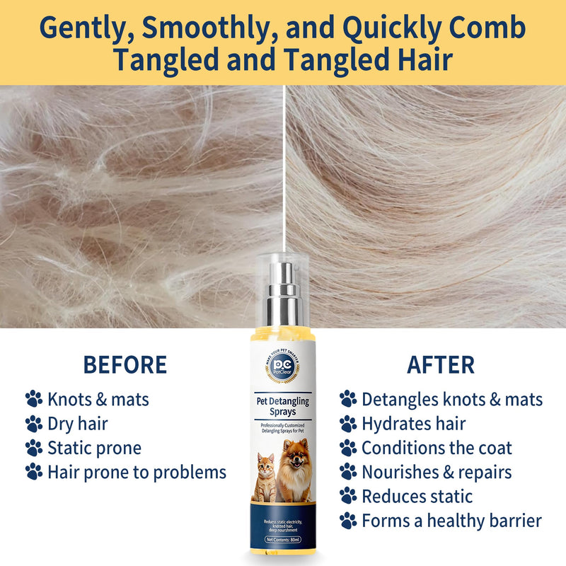 Dog Detangler Spray, Gently Detangle Knots, Care and Nourish Coat, Reduce Hair Pulling, Reduce Static Electricity, Keep Fresh (80ml) - PawsPlanet Australia