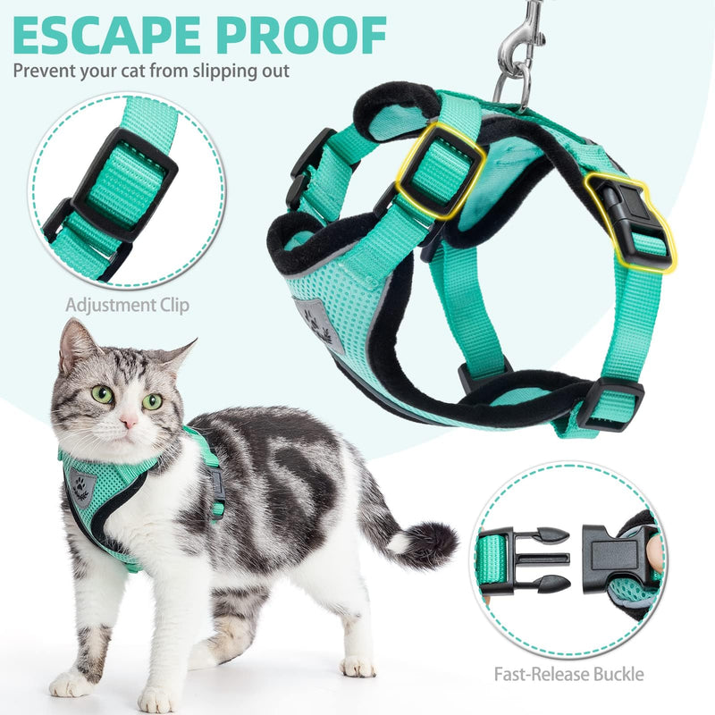 PUPTECK Cat Harness and Leash Set Escape Proof Reflective Cat Walking Harness Adjustable Soft Breathable Mesh Vest for Small Pets, Aquamarine, S S (NECK 9.5"-11", CHEST 13"-16")