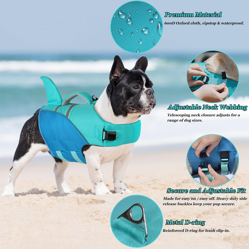 Dog Life Jacket High Buoyancy, Cute Shark Dog Life Vest for Swimming Boating with Rescue Handle, Reflective Adjustable Puppy Swim Vest Pet Life Jacket for Small Medium Large Dogs (M) Pool blue - PawsPlanet Australia