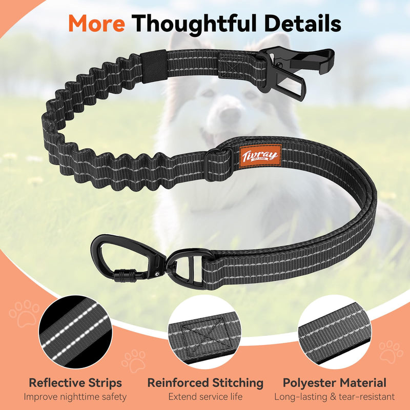 2Pcs Dog Seat Belt, Dog Car Seat Belt Bungee, Car Harness for Pet with Buckle & Hook Latch, Safety Leash Vehicle, Adjustable Reflective Pet Vehicle Tether, 360° Swivel Lock Clasp, Black 2Pcs - PawsPlanet Australia