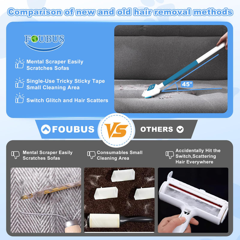 Multifunctional Pet Hair Remover tool, 4 in 1-Reusable Washable Long Handle Dog&Cat Fur Hair Remover for Furniture,Carpet,Couch,Clothes,Bedding,Car,Window,Better than Lint Rollers, with 2 Scrapers - PawsPlanet Australia