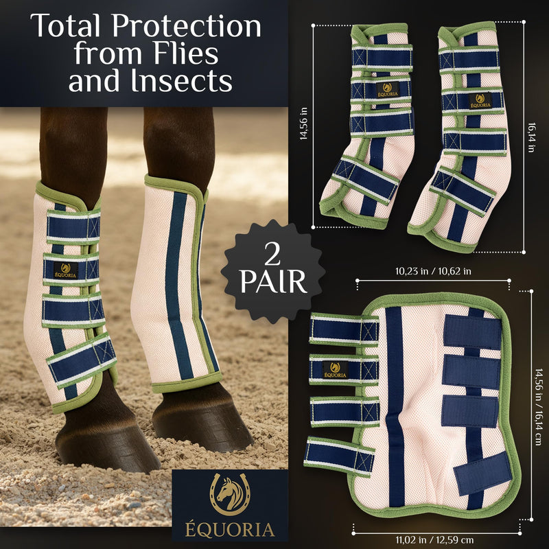 Premium Fly Boots for Horses (4 Pieces) –Durable and Comfortable Fly Leg Wraps for Big Horses – Protective Outer Mesh Design – Elegant and Breathable Set of 4 Horse Fly Boots GREEN