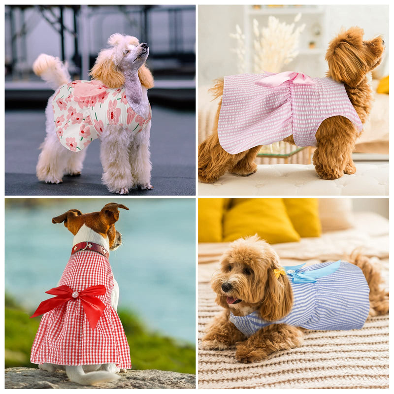 Sanwuta 8 Pieces Dog Bowknot Dresses Puppy Clothes Outfits Princess Dresses Soft Lightweight Summer Fruit Floral Pattern Pet Skirts for Girl Puppy(Medium) Medium - PawsPlanet Australia