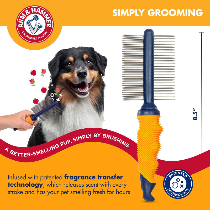Arm & Hammer “Simply Glam” Dog Grooming Pin Deodorizing Comb with Fragrance Transfer Technology – Scented Dog Comb for Detangling & Shedding, Sweet Apple & Rose Scent Navy & Yellow Dog Comb - Sweet Apple & Rose - PawsPlanet Australia