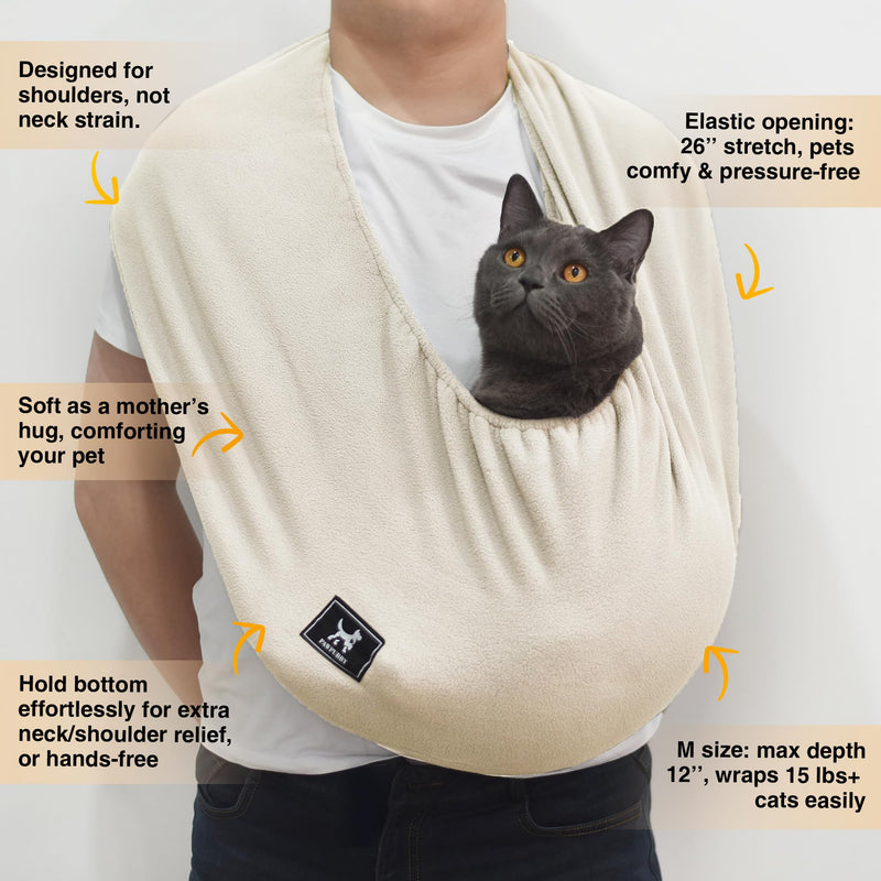 Cat Sling Carrier Critter Cuddler – Indoor Cozy Pet Sling for Cats, Kittens & Small Dogs, Soft Hands Free Cuddle Bag for Snuggling at Home with Cat and Kitty (Apricot, Medium) Apricot - PawsPlanet Australia