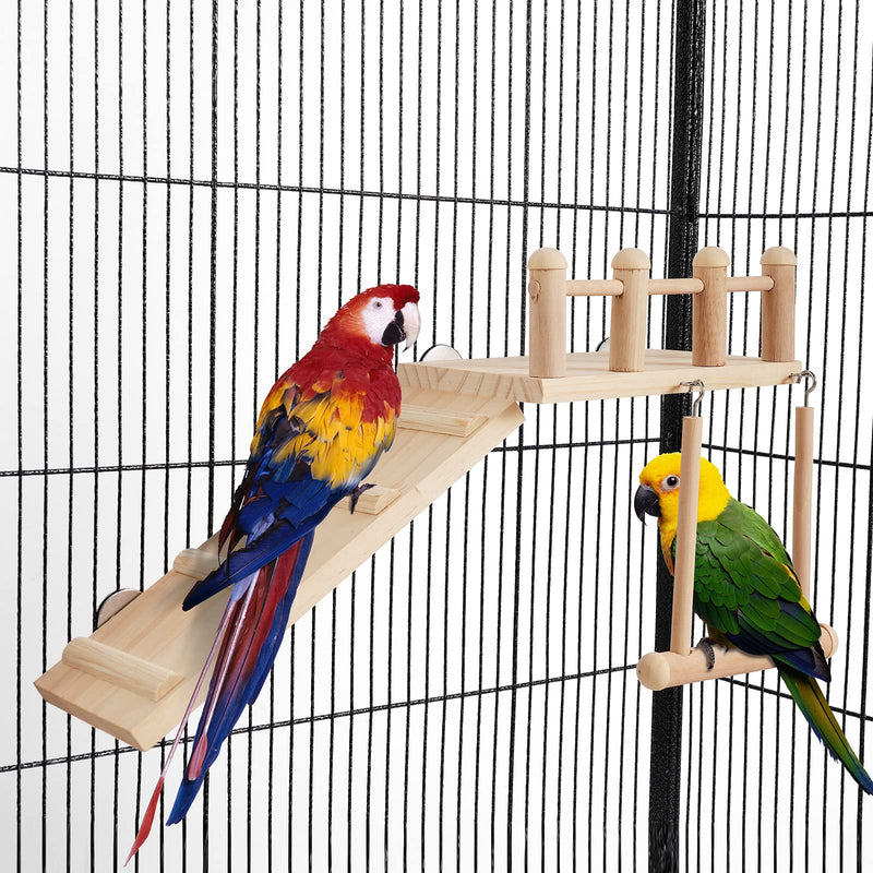 Bird Perches Platform Swing with Climbing Ladder, Parakeet Cage Accessories Wooden Playing Gyms Exercise Sturdy for Small Birds - PawsPlanet Australia