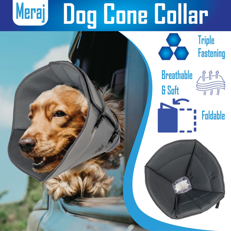 Superior Strong Oxford Cotton Lining Adjustable Buckle Pet Friendly Waterproof Secure Fit Soft & Protective Dog Cone Collar for Grooming, After Surgery Recovery, Rashes Protection (Extra Large), Gray Extra Large