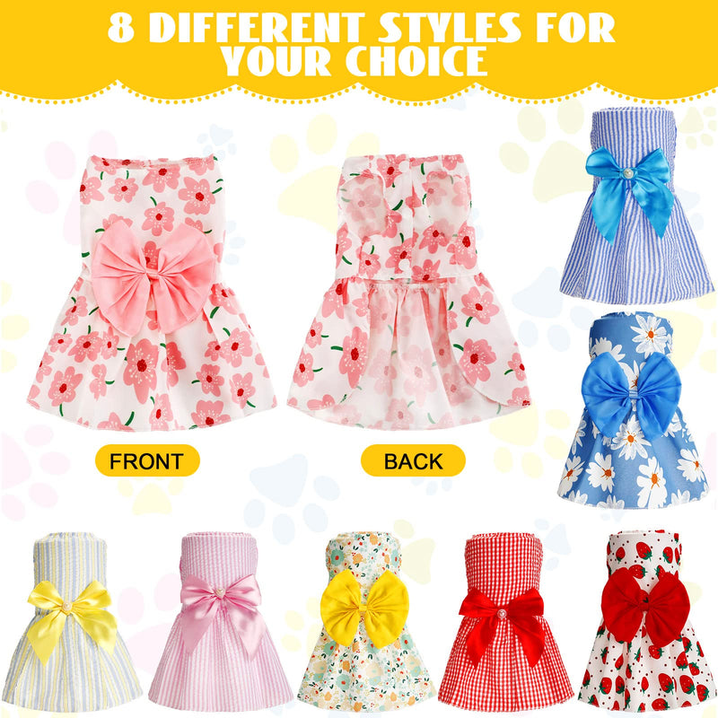 Sanwuta 8 Pieces Dog Bowknot Dresses Puppy Clothes Outfits Princess Dresses Soft Lightweight Summer Fruit Floral Pattern Pet Skirts for Girl Puppy(Medium) Medium - PawsPlanet Australia