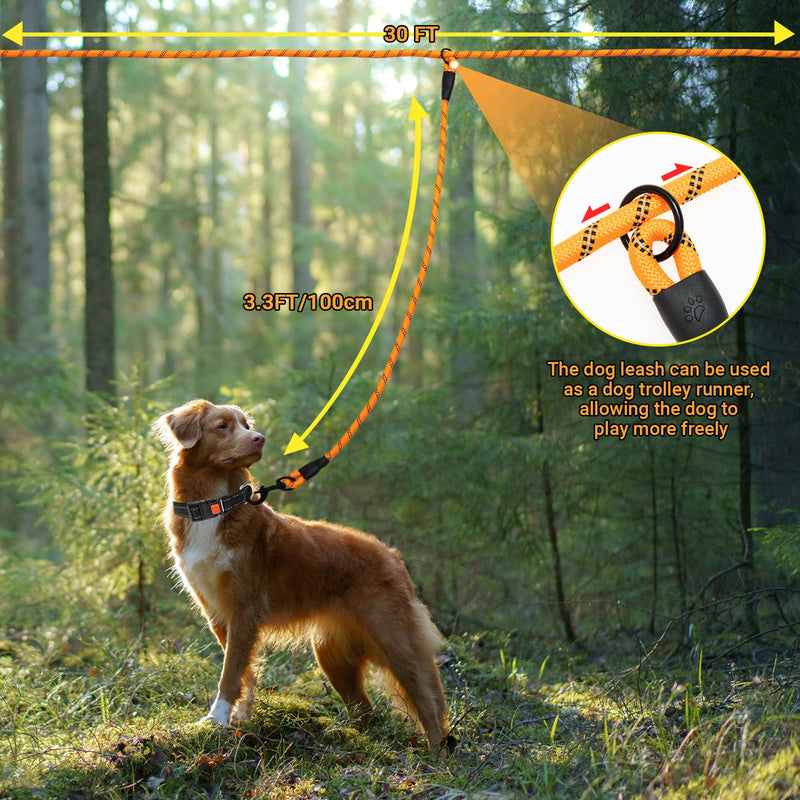 30 FT Dog Leash for 2 Dogs, Heavy Duty Dog Tie Out Trolley Runner Cable for Yard Training Camping Outdoor, Reflective Long Pet Rope Leash for Small Medium Large Dogs - PawsPlanet Australia