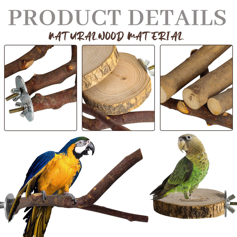 8 Pack Natural Wood Bird Perches, Parrot Perch Stand Bird Cage Accessories for Budgerigar Cockatiels, Conures, Lovebirds M