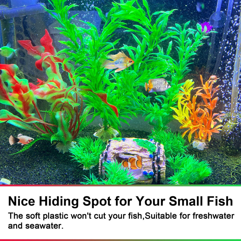 FUNOJOY Broken Barrel Fish Tank Decor - 11pcs Artificial Plants Aquarium Accessories Fish Tank Ornaments for Betta Fish Cave Hide Tank Decorations A-1 - PawsPlanet Australia
