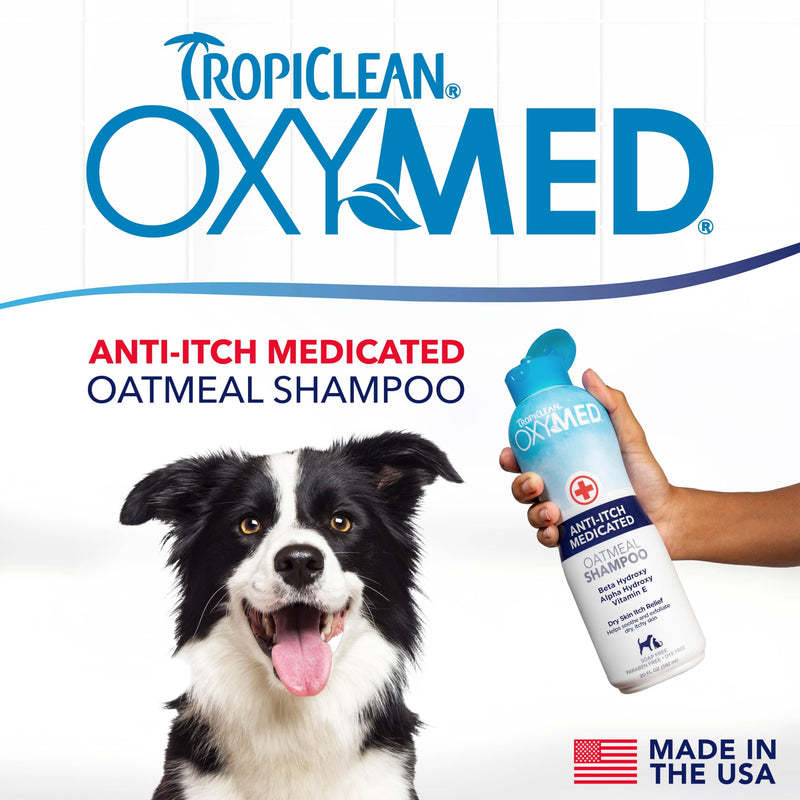 TropiClean OxyMed Medicated Cat & Dog Shampoo for Allergies and Itching | Soothing Oatmeal Shampoo for Dry Itchy Skin, Seborrhea, & Hot Spots | 20oz Anti-Itch Oatmeal Shampoo