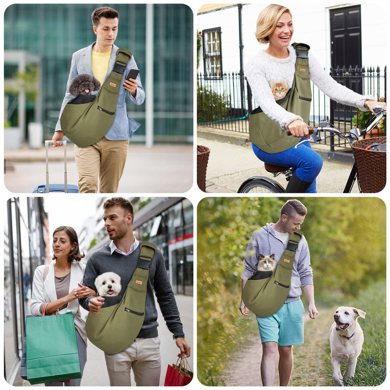 CUBY Dog and Cat Sling Carrier - Hands Free Reversible Pet Papoose Bag - Soft Pouch and Tote Design - Suitable for Puppy, Small Dogs Cats Outdoor (Green, Adjust Strap 2.0) - PawsPlanet Australia
