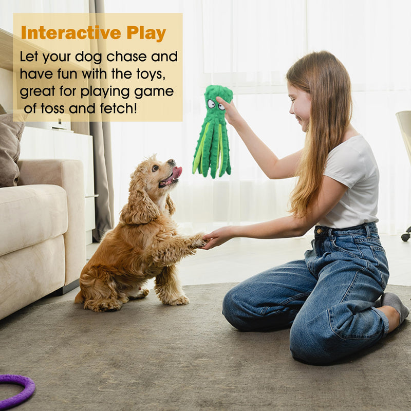 Dog Squeaky Toys Octopus - No Stuffing Crinkle Plush Toys for Puppy Teething, Durable Interactive Chew Toys for Small, Medium and Large Dogs Training and Reduce Boredom, 2 Pack Orange+Green - PawsPlanet Australia